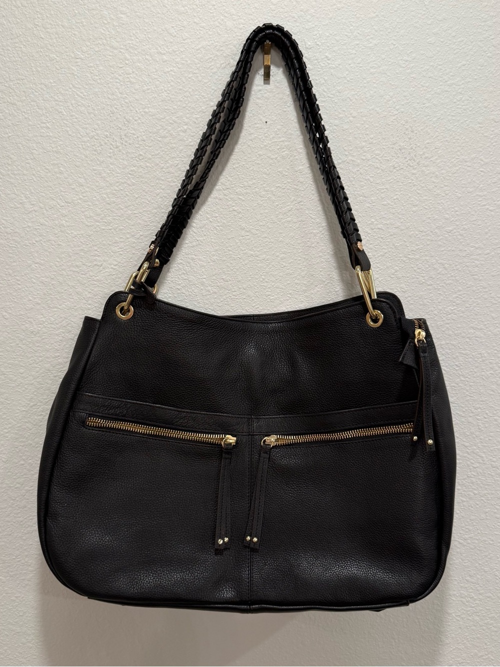 LIKE NEW LODIS Classic Black Leather Shoulder Bag with Gold Hardware